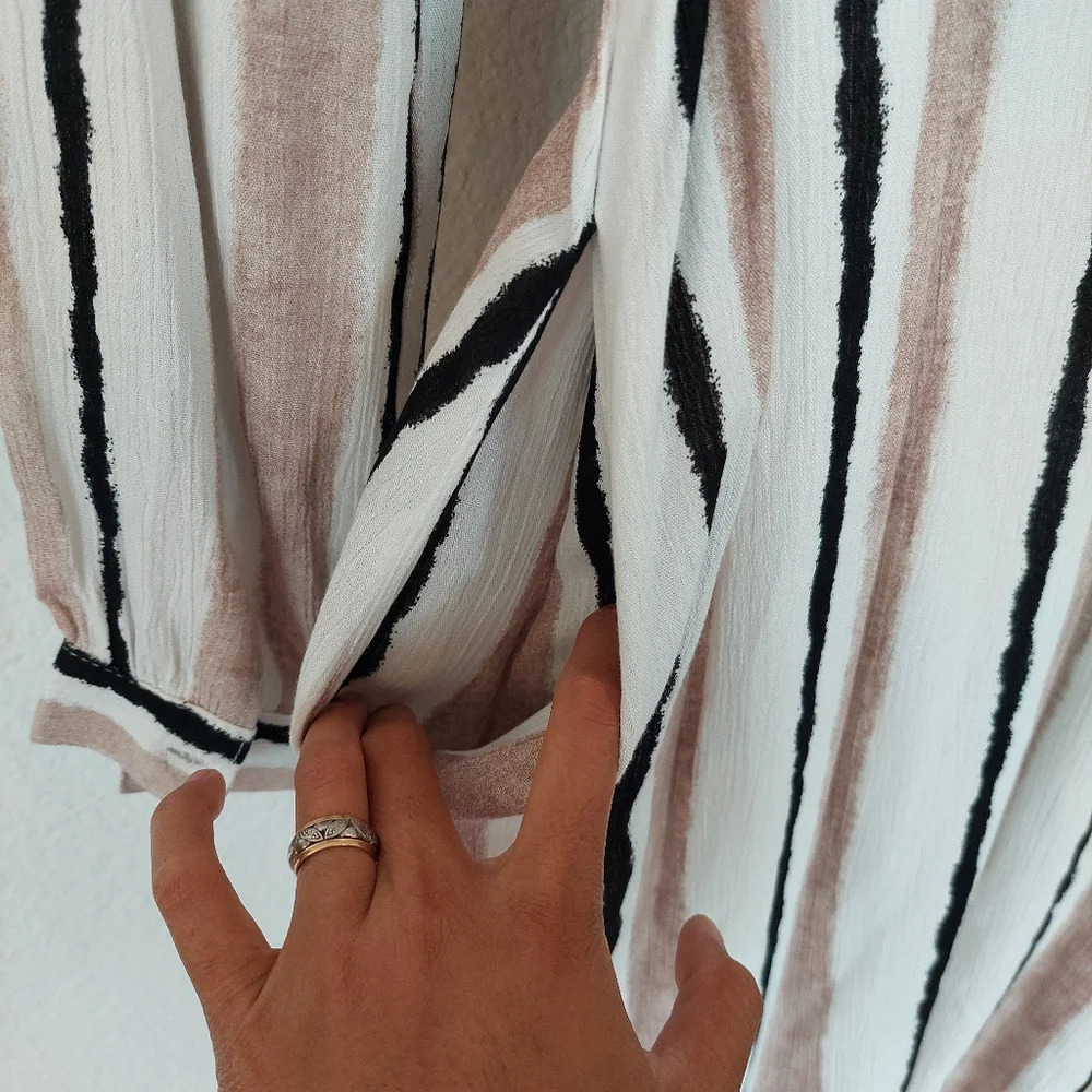 Boheme Stripped Belted Dress Size Large Pockets - Picture 9 of 12